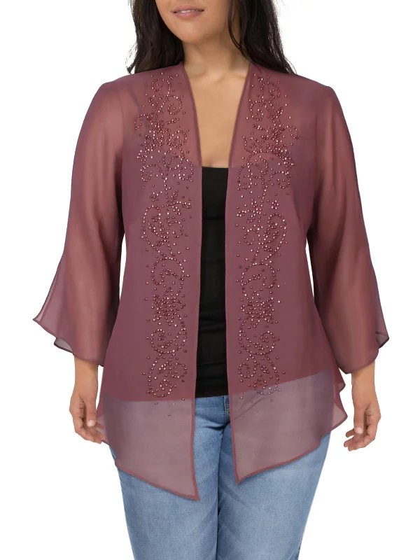 Plus Womens Chiffon Embellished Topper Jacket Notch Collar Jacket Peter Pan Collar Jacket Cowl Neck Jacket Plus Womens Chiffon Embellished Topper Jacket Notch Collar Jacket Peter Pan Collar Jacket Cowl Neck Jacket