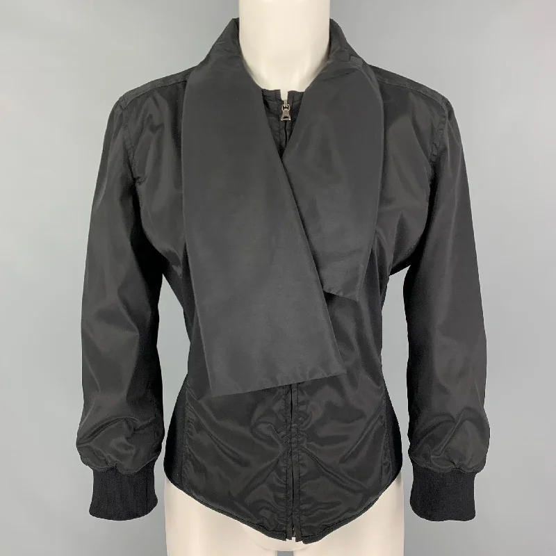 PRADA Size L Black Mixed Fabricd Zip Up Reversible Jacket Chenille Fabric Brocade Fabric Lace Fabric PRADA Size L Black Mixed Fabricd Zip Up Reversible Jacket Chenille Fabric Brocade Fabric Lace Fabric