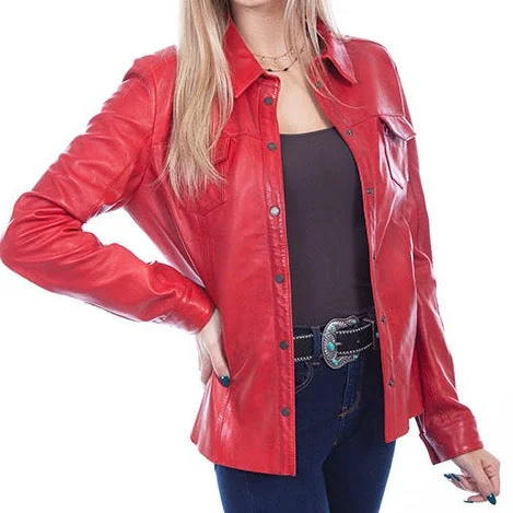 Red Lamb Leather Shirt Jacket at Bourbon Cowgirl Satin Fabric Silk Fabric Chiffon Fabric Red Lamb Leather Shirt Jacket at Bourbon Cowgirl Satin Fabric Silk Fabric Chiffon Fabric