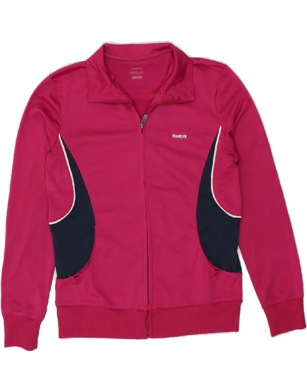 REEBOK Womens Tracksuit Top Jacket UK 14 Large Pink Colourblock Polyester