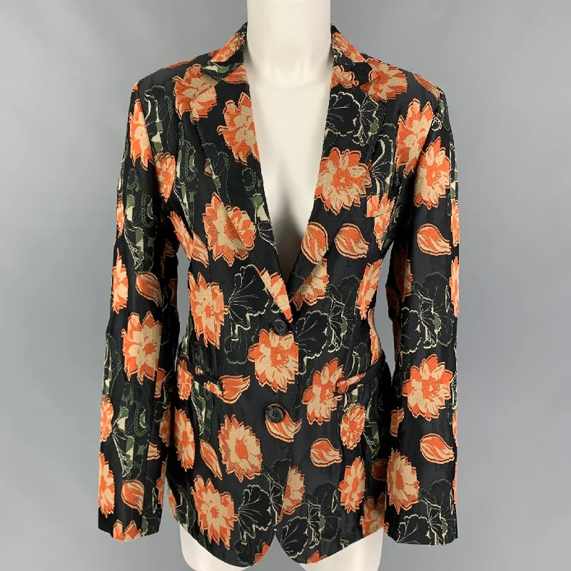 SALVATORE FERRAGAMO Size 8 Black Orange Beige Jacket Blazer Snapped Jacket Toggled Jacket Drawstring Jacket SALVATORE FERRAGAMO Size 8 Black Orange Beige Jacket Blazer Snapped Jacket Toggled Jacket Drawstring Jacket