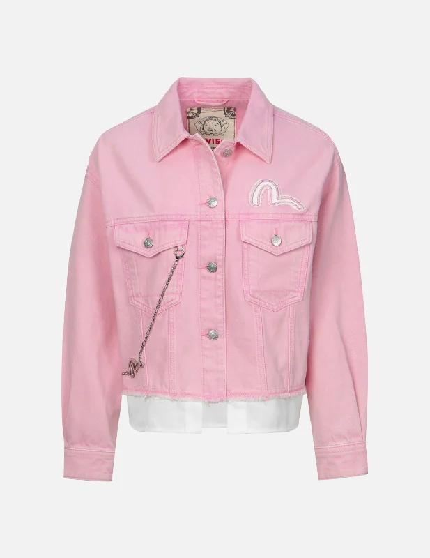 Seagull Applique Embroidery Mock 2-In-1 Fashion fit Denim Jacket Faux Fur Jacket Real Fur Jacket Shearling Jacket Seagull Applique Embroidery Mock 2-In-1 Fashion fit Denim Jacket Faux Fur Jacket Real Fur Jacket Shearling Jacket