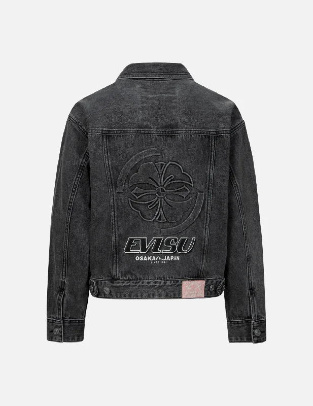 Seagull Embroidery and Kamon Embossed Print Loose Fit Denim Jacket Fleece Jacket Down Jacket Feather Jacket Seagull Embroidery and Kamon Embossed Print Loose Fit Denim Jacket Fleece Jacket Down Jacket Feather Jacket