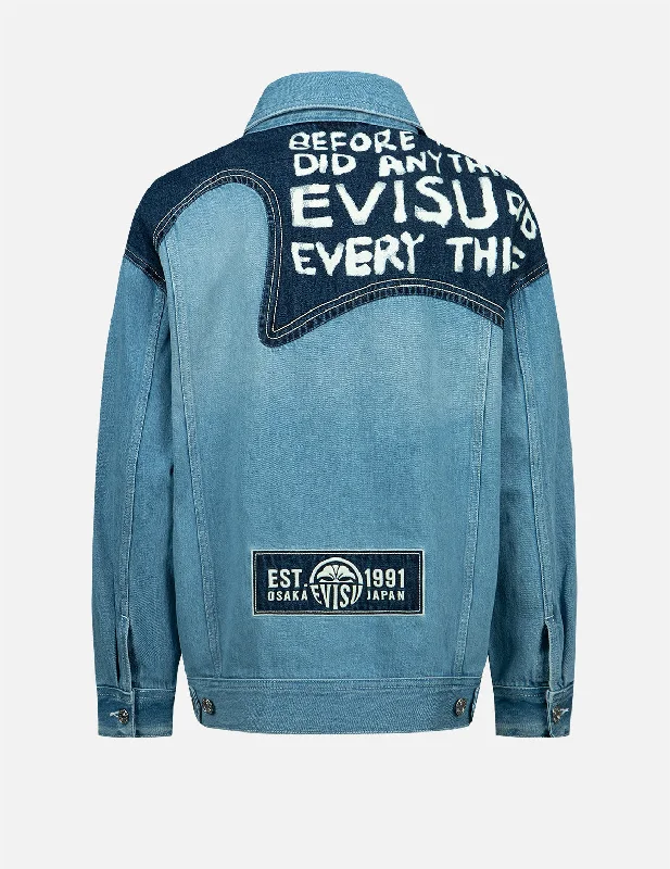 Seagull Embroidery and Slogan-print Blocking Denim Jacket Snapped Jacket Toggled Jacket Drawstring Jacket Seagull Embroidery and Slogan-print Blocking Denim Jacket Snapped Jacket Toggled Jacket Drawstring Jacket