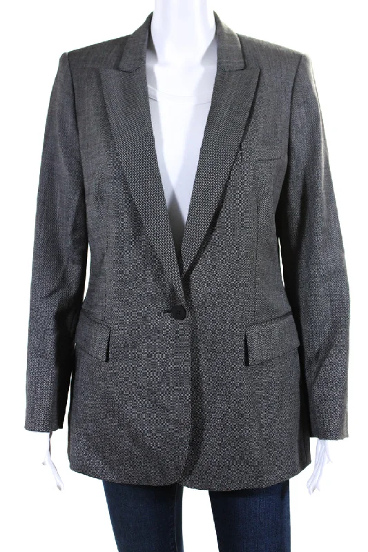 Stella McCartney Womens Micro Check Peak Lapel Blazer Jacket Black White FR 46