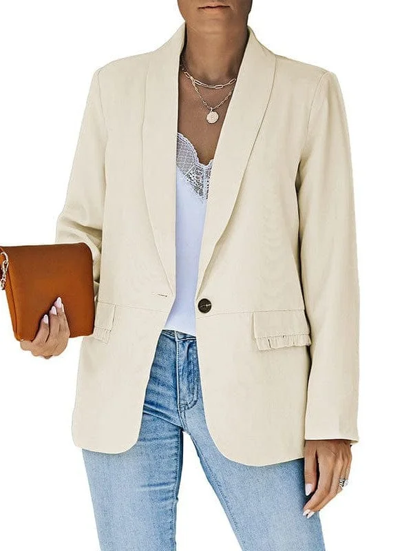 Stylish Solid Color Long Sleeve Shawl Collar Ruched Pocketless Jacket