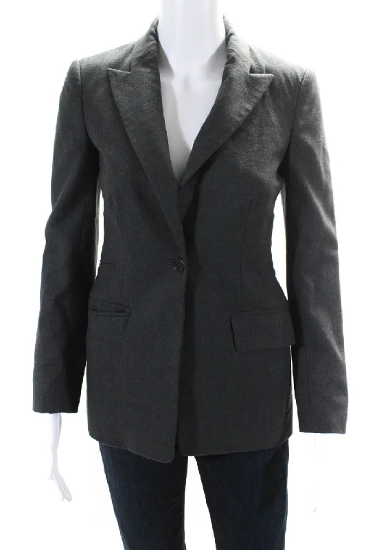 The Row Womens Single Button Pointed Lapel Blazer Jacket Gray Wool