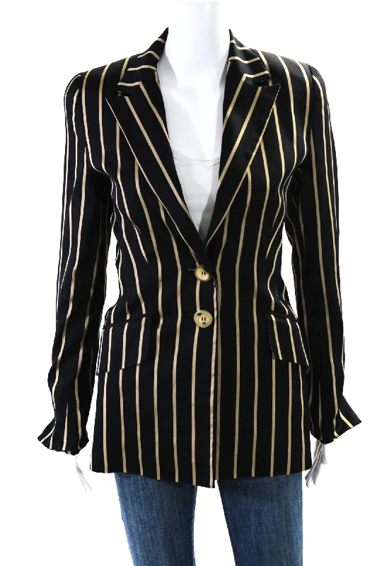 Tomasz Starzewski Womens Pointed Lapel Striped Blazer Jacket Black Brown