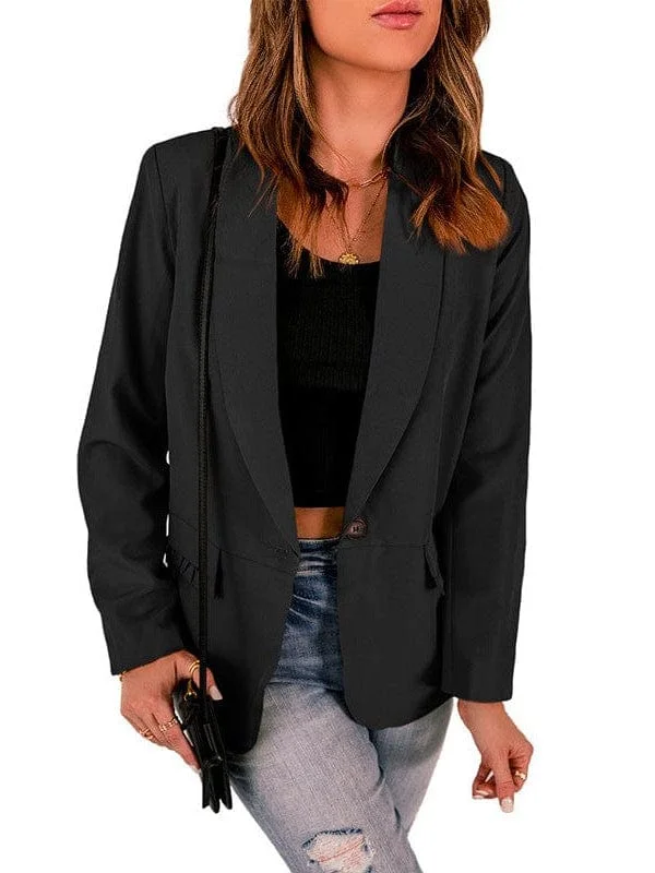 Women's Casual Solid Lapel Long Sleeve One Button Blazer Jacket