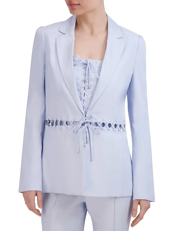 Womens Linen Blend Lace Up Suit Jacket