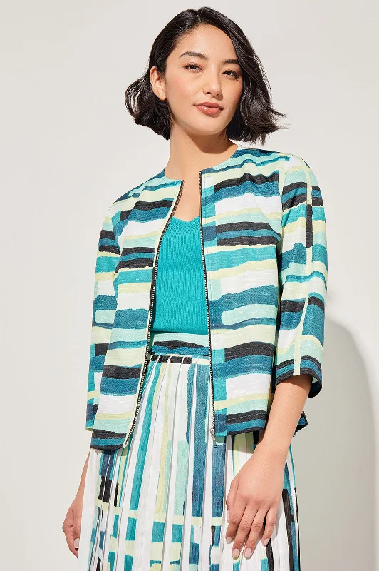Zip-Front Jacket - Collarless Abstract Woven Nylon Jacket Polyester Jacket Spandex Jacket Zip-Front Jacket - Collarless Abstract Woven Nylon Jacket Polyester Jacket Spandex Jacket