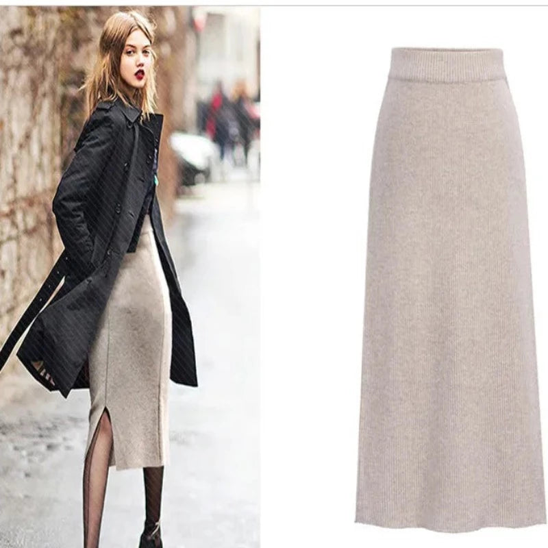 Autumn Winter Knit Pencil Skirt Women High Waist Skirts Womens Knited Split Midi Skirt For Women Autumn 6XL wool skirt sturdy Autumn Winter Knit Pencil Skirt Women High Waist Skirts Womens Knited Split Midi Skirt For Women Autumn 6XL wool skirt sturdy