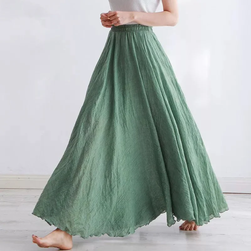 Boho Style Women's High-Waisted Elastic Casual Maxi Skirt in High-Quality Cotton Linen with Pleats - Beach-ready A-Line Skirt leather skirt bold Boho Style Women's High-Waisted Elastic Casual Maxi Skirt in High-Quality Cotton Linen with Pleats - Beach-ready A-Line Skirt leather skirt bold