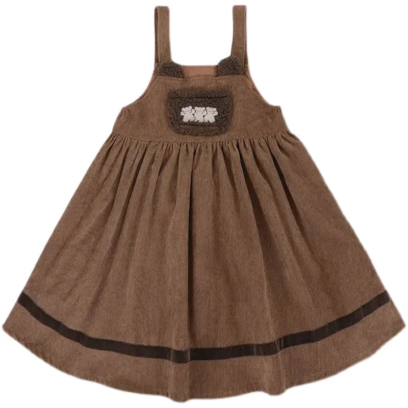 brown suspender skirt