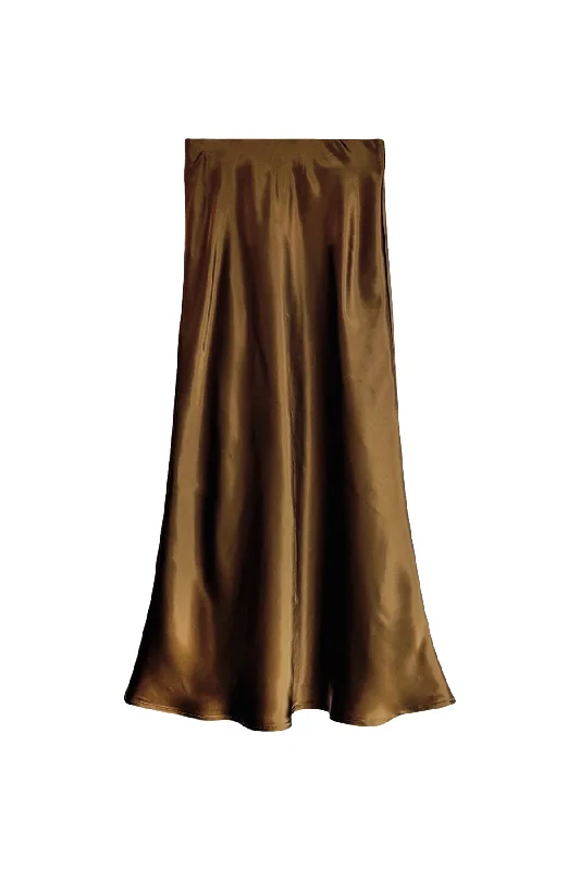 GALA BIAS SKIRT CIGAR SILK SATIN - MIDI LENGTH seamless skirt comfort