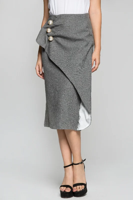 Grey Pearl Detail Pencil Skirt cashmere skirt rich