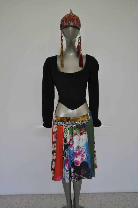 John Galliano flare skirt multicolor silk 90s zip skirt side