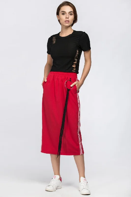 Maram Zbaeda - Red Sweat Skirt button skirt front