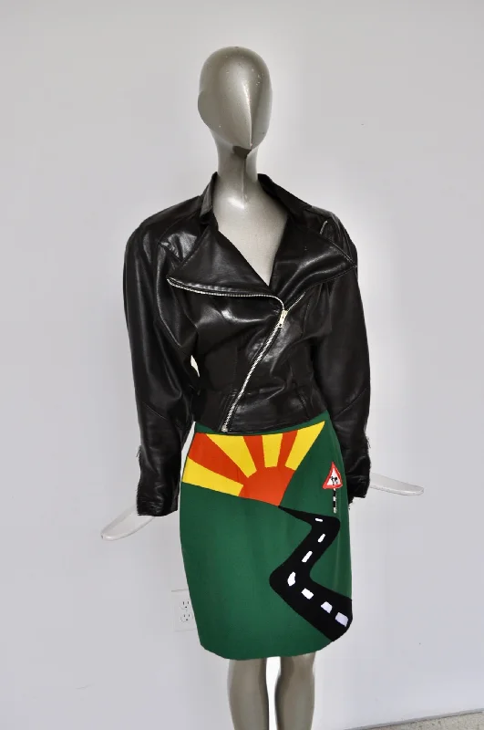 Moschino skirt with highway stitching 1980s Cheap and Chic silk skirt sleek