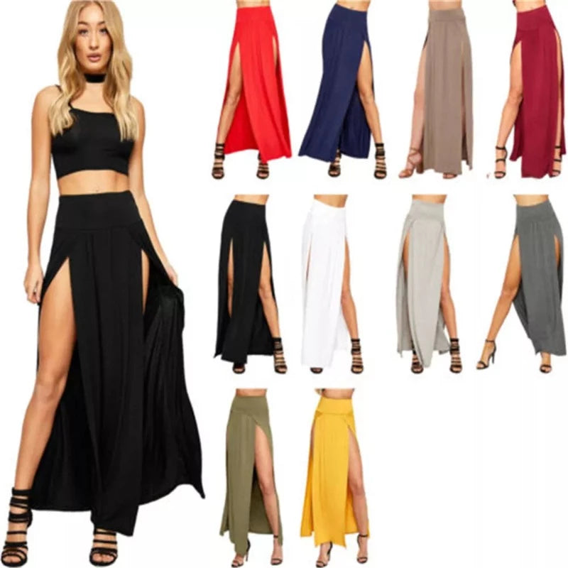 New Arrival High Waisted Sexy Womens Double Slits Summer Solid Long Maxi Skirt chiffon skirt airy New Arrival High Waisted Sexy Womens Double Slits Summer Solid Long Maxi Skirt chiffon skirt airy