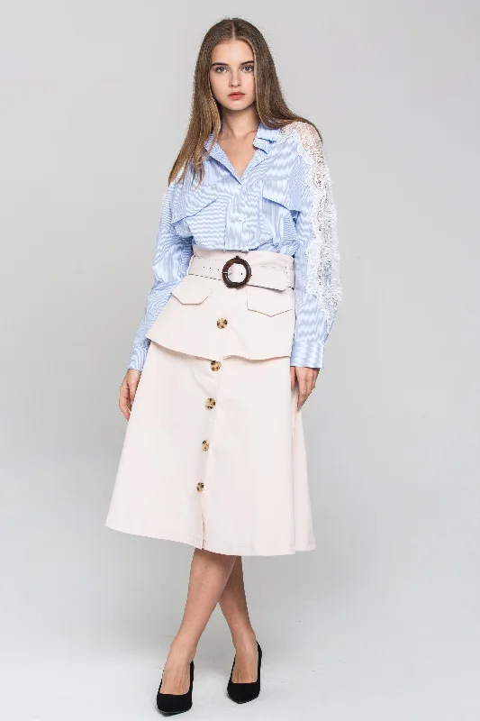 Peach Front Button Belted Skirt velvet skirt plush