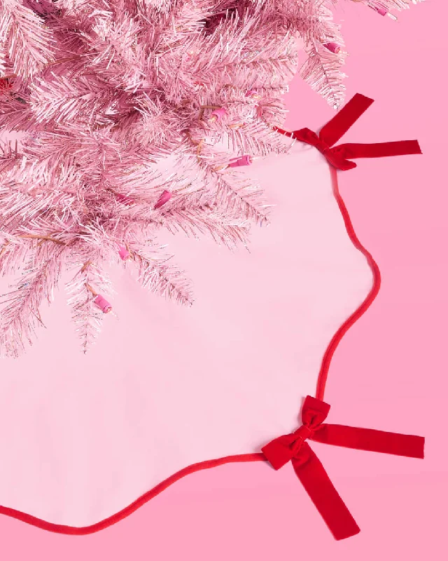 Pretty in Pink Tree Skirt - wavy tree skirt w. bows cashmere skirt plush