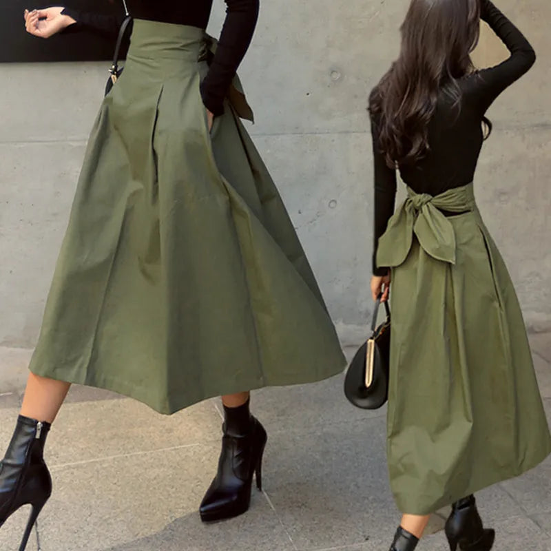 Skirts Womens 2024 Korean Fashion Solid Color Big Swing Women Skirt Long Skirt Autumn Wild High Waist Bow Slim Skirts denim skirt fashionable Skirts Womens 2024 Korean Fashion Solid Color Big Swing Women Skirt Long Skirt Autumn Wild High Waist Bow Slim Skirts denim skirt fashionable