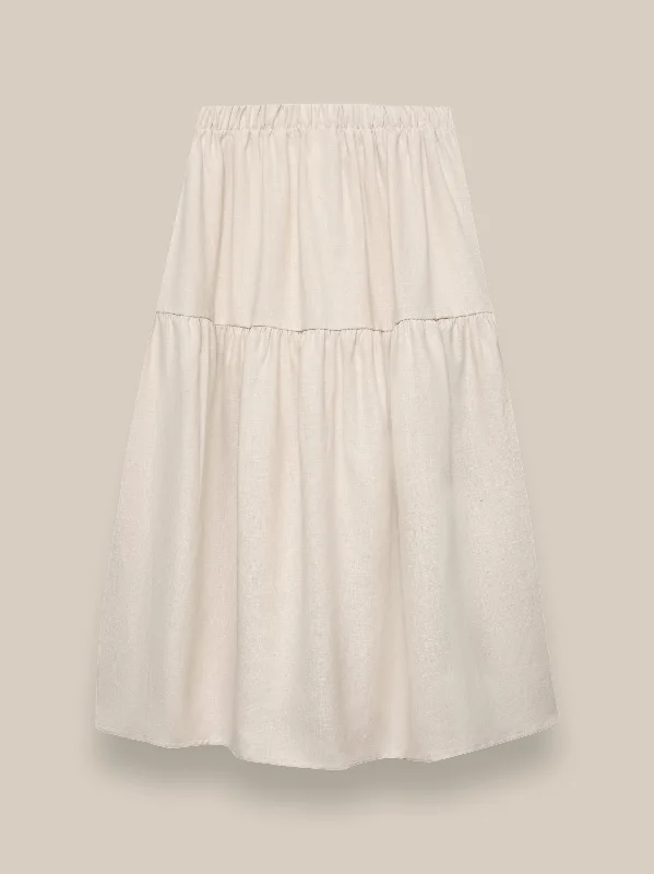 Women's Ceramic White Linen Skirt ruffled skirt detail