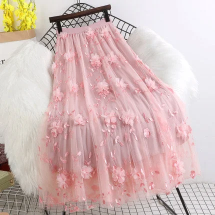 Youvimi Embroidered mesh skirtYV43889 breathable skirt fabric