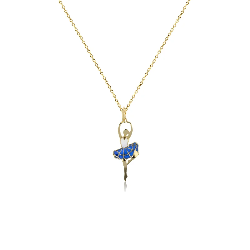 Enameled-Blue Skirt Dancing Ballerina Fancy Necklace (14K) floral skirt print