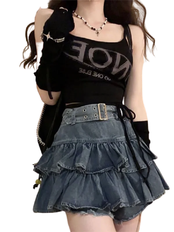Hot Girl KawaiiY2K Summer Gothic Mini Skirt, New Pleated Casual High Waist Slim Denim Skirt, Hot Streetwear Women's Short Skirt flowy skirt hem Hot Girl KawaiiY2K Summer Gothic Mini Skirt, New Pleated Casual High Waist Slim Denim Skirt, Hot Streetwear Women's Short Skirt flowy skirt hem