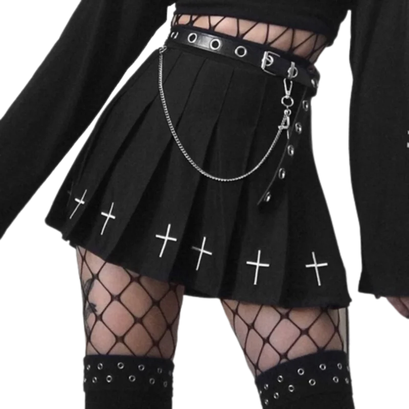 Black High Waist Mini Skirts Gothic Streetwear Style with Punk Pleated Vintage Skirt, Cross Print, and Lolita Harajuku Vibes for Women seamless skirt comfort Black High Waist Mini Skirts Gothic Streetwear Style with Punk Pleated Vintage Skirt, Cross Print, and Lolita Harajuku Vibes for Women seamless skirt comfort