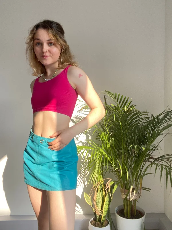 Vintage Blue Leather Skirt (S)