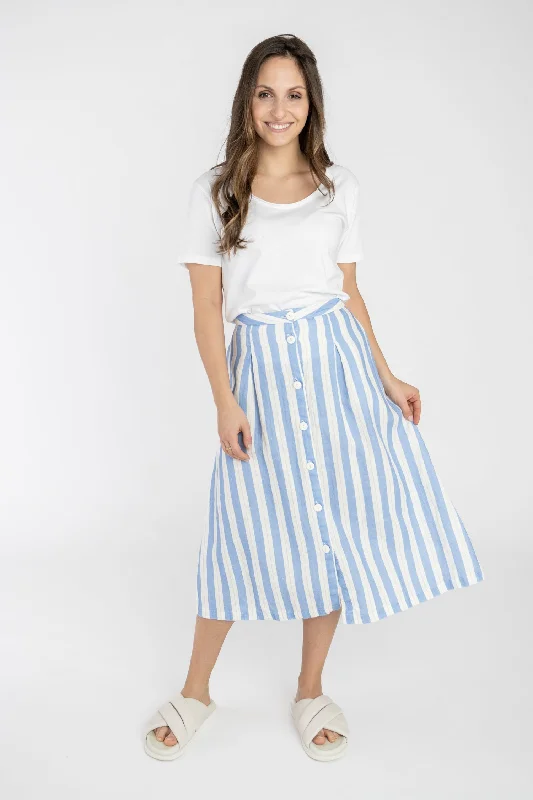 Linen Striped Midi Skirt