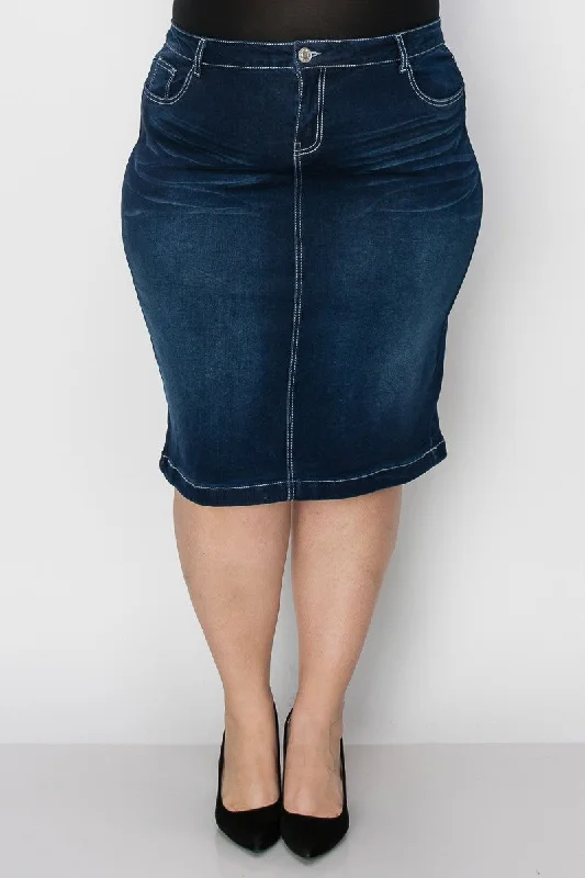 Reese Denim Skirt in Dk Indigo- Misses & Plus (S-XL,3X)