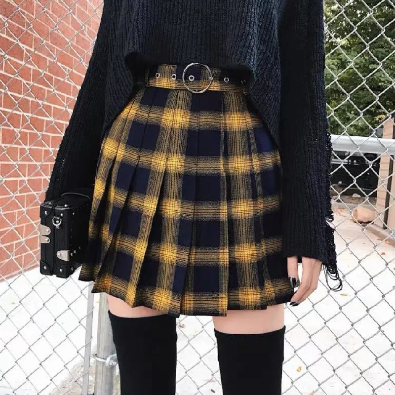 Classical Retro Punk Style Tartan Plaid A-line Skirt mp006273