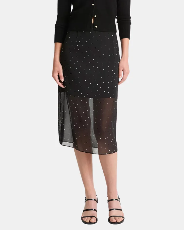 SHEER DOT STRAIGHT SKIRT IN BLACK / GREY