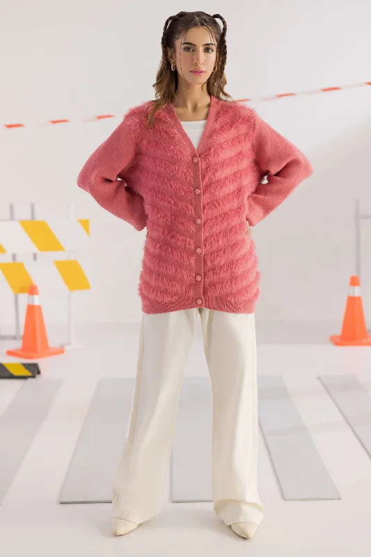 PINK V-NECK FULL SLEEVES CARDIGAN SWEATER (24X-019-66)