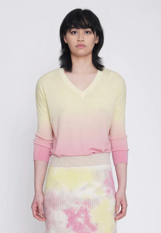 N.69 Low V Neck Sweater - Pink Sunset Dip Notch Collar Peter Pan Collar Cowl Neck