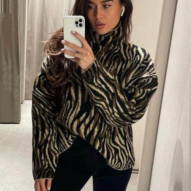 Animal Print Jacquard Sweater With Women's Sweater