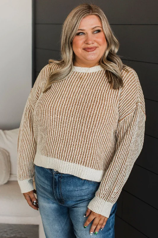 Best Contender Ribbed Knit Sweater- Ivory & Tan