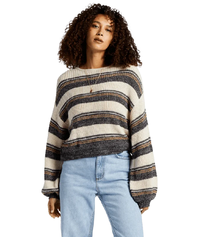 BILLABONG Women's Changing Tides Pullover Sweater Black Pebble Fitted Slim Tailored