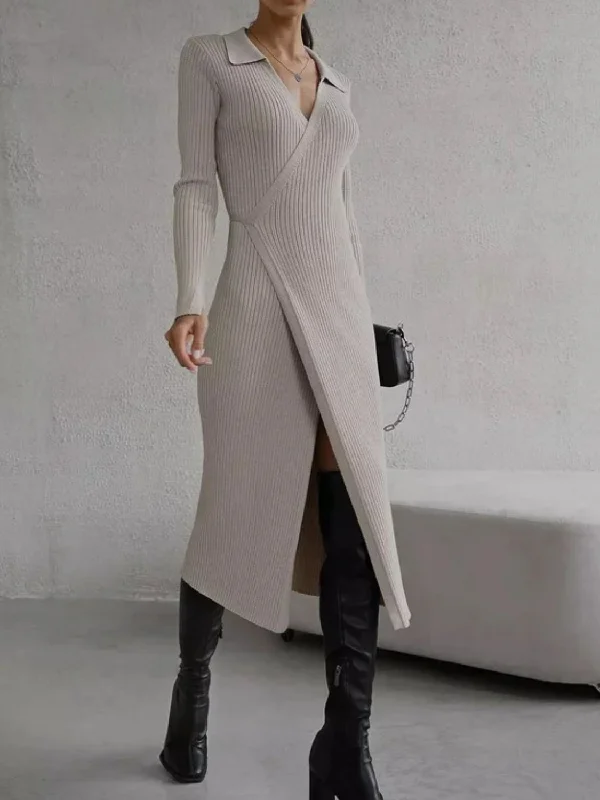 Blue Zone Planet | Tied Collared Neck Long Sleeve Sweater Dress Stylish Fashionable Trendy Blue Zone Planet | Tied Collared Neck Long Sleeve Sweater Dress Stylish Fashionable Trendy