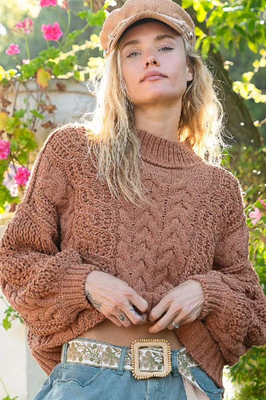 Chunky Cable Knit Mock Neck Sweater by POL - Burnt Topaz Lace Blend Ribbed Blend Corduroy Blend Chunky Cable Knit Mock Neck Sweater by POL - Burnt Topaz Lace Blend Ribbed Blend Corduroy Blend