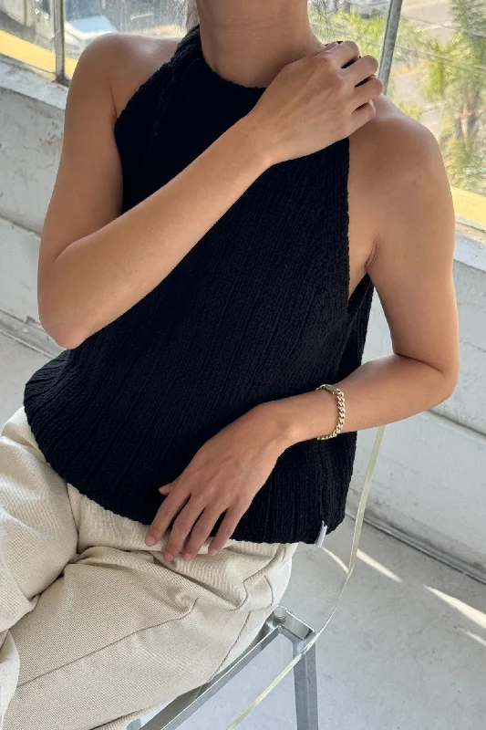 Claire Cotton Sweater Tank - Black Notch Collar Peter Pan Collar Cowl Neck