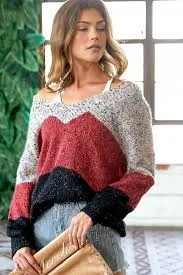 Color Block Long Sleeve Sweater Transparent Opaque Sheer