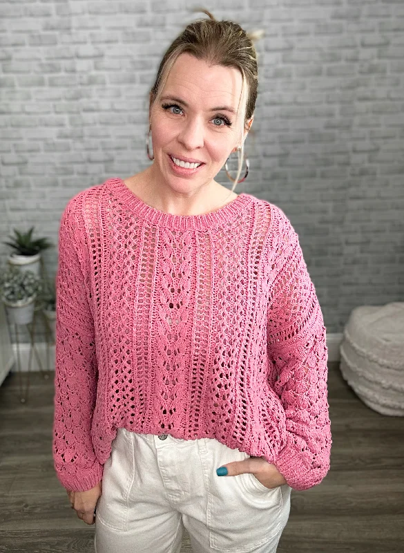 Luxe Open Rose Pink Knit Chenille Sweater {Umgee}