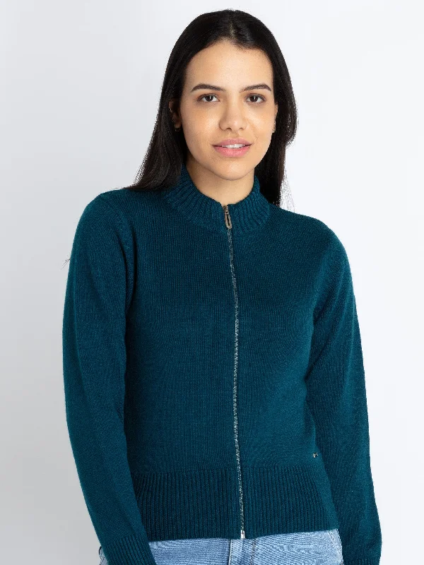 Womens Solid Turtle Neck Zipper Sweater