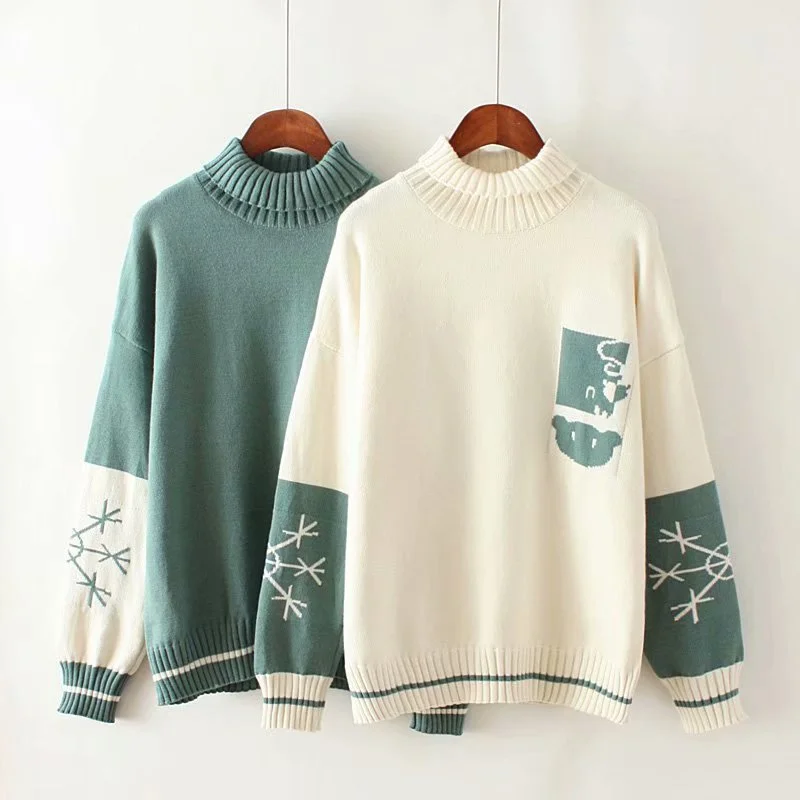 Cute cartoon snowflake high neck sweater YV40840