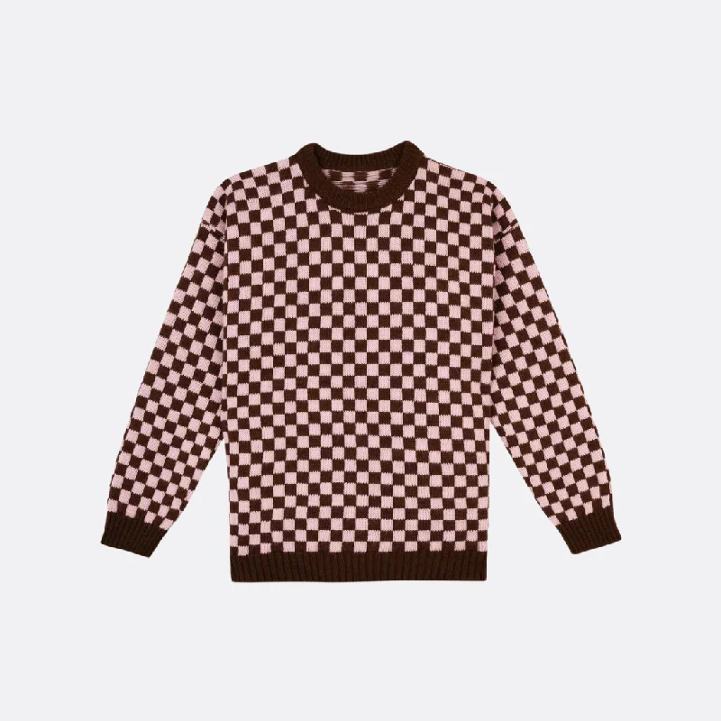Pink & Brown Chess Sweater Lace Blend Ribbed Blend Corduroy Blend